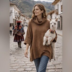 CUYANA camel oversized 100% baby alpaca turtleneck pullover sweater Regular  L